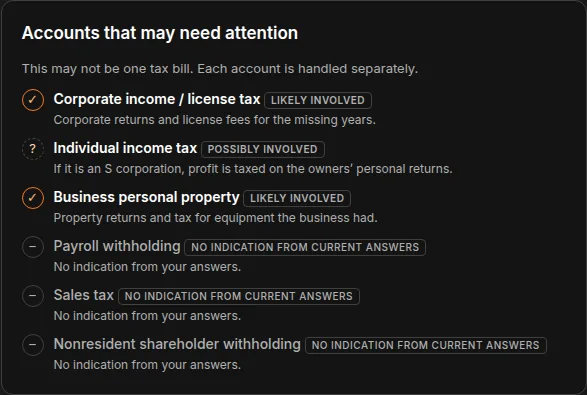 TaxTrack: Accounts that may need attention